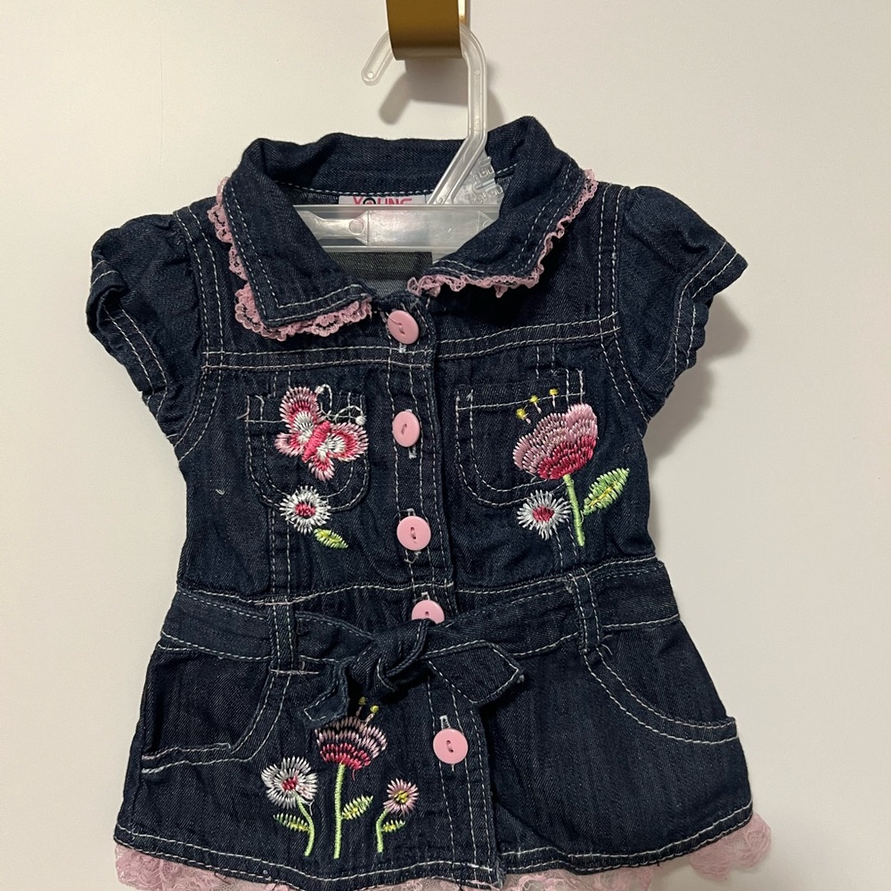 Young Hearts Denim Dress with Pink Accents